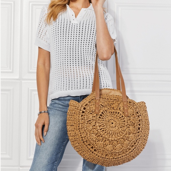 Boho Vibes Black Sun Straw Beach Bag - Picture 5 of 8